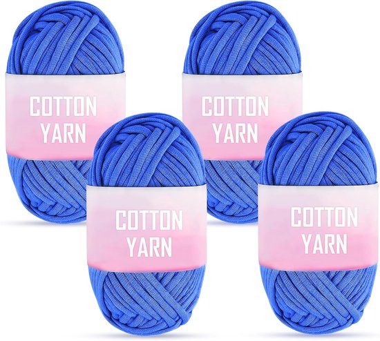 T-shirtgaren om te haken, 2 x 100 g, grof haakgaren met 6 mm haak, perfect voor haakprojecten - beginner, vriendelijke elastische stof voor doe-het-zelf knutselen (blauw