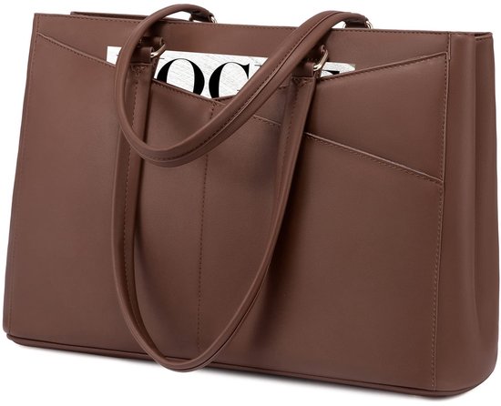 Sac à main - Cartable - Sac à dos - Sac - Sac pour ordinateur portable pour femme - Groot - Imperméable - Sac de travail, Sac d'enseignant, Sac à bandoulière et Porte-documents - Pour le Business et École - Marron foncé