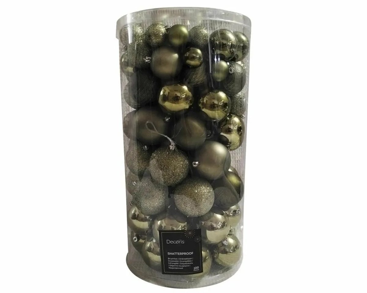 Kerstballenset | Polystyreenmix | Lichtgroen | 3-delig combinatieset | 100 stuks
