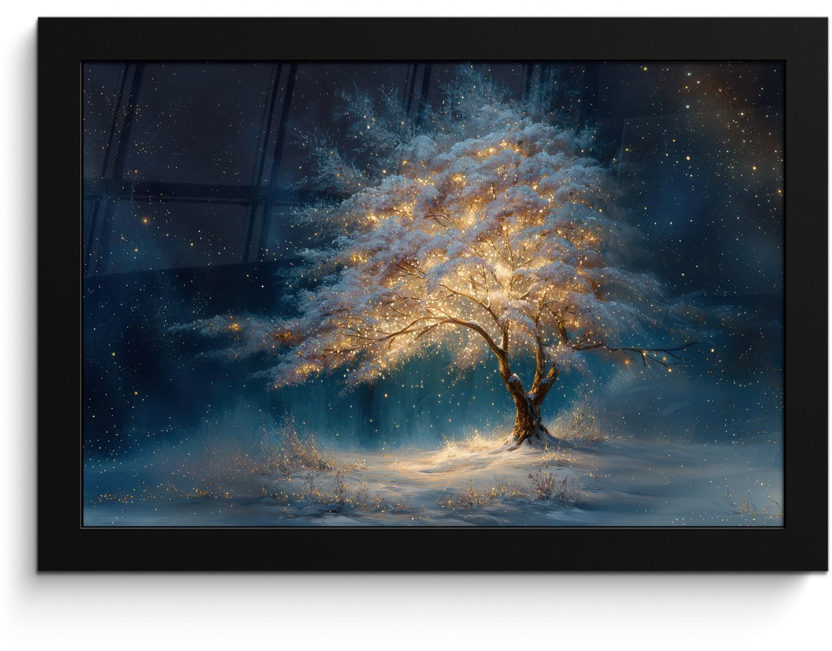 FrameYourWall Poster in lijst - Fotolijst 30x20 cm - Posters - Levensboom - Nacht - Donker - Blauw - Posterlijst zwart - Decoratie - Wanddecoratie woonkamer - Muurdecoratie slaapkamer
