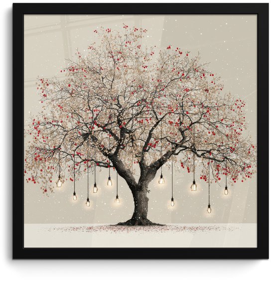 Poster in lijst - Fotolijst 40x40 cm - Posters - Lichtboom - Winter - Kerst - Meerkleurig - Posterlijst zwart - Decoratie - Wanddecoratie woonkamer - Muurdecoratie slaapkamer - Kerstversiering - Kerstdecoratie voor binnen - Kerstmis