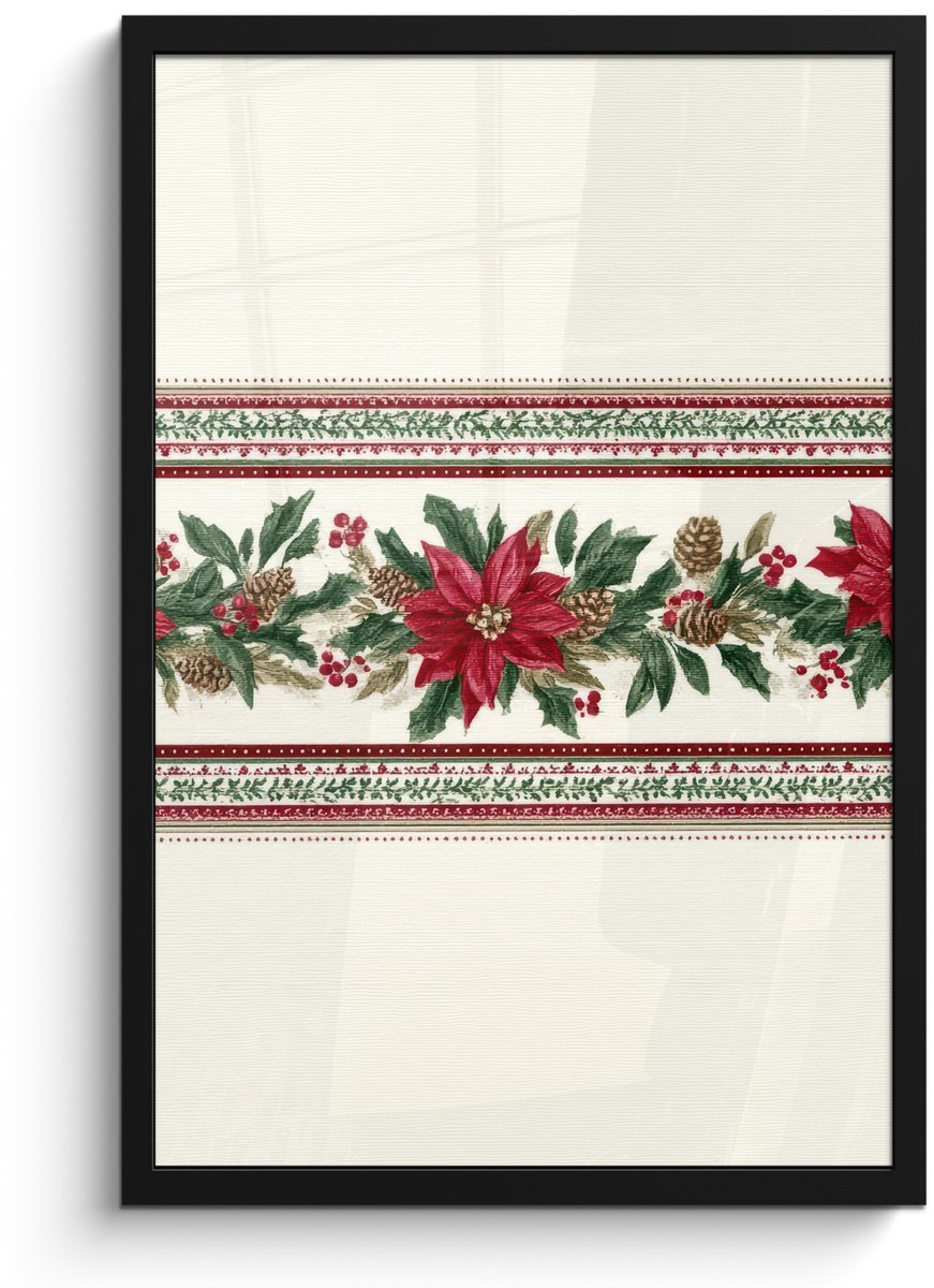 FrameYourWall Poster in lijst - Fotolijst 40x60 cm - Posters - Kerststrook - Pointia - Rood - Groen - Posterlijst zwart - Decoratie - Wanddecoratie woonkamer - Muurdecoratie slaapkamer - Kerstversiering - Kerstdecoratie voor binnen - Kerstmis Kerststrook - Poinsettia - Rood - Groen
