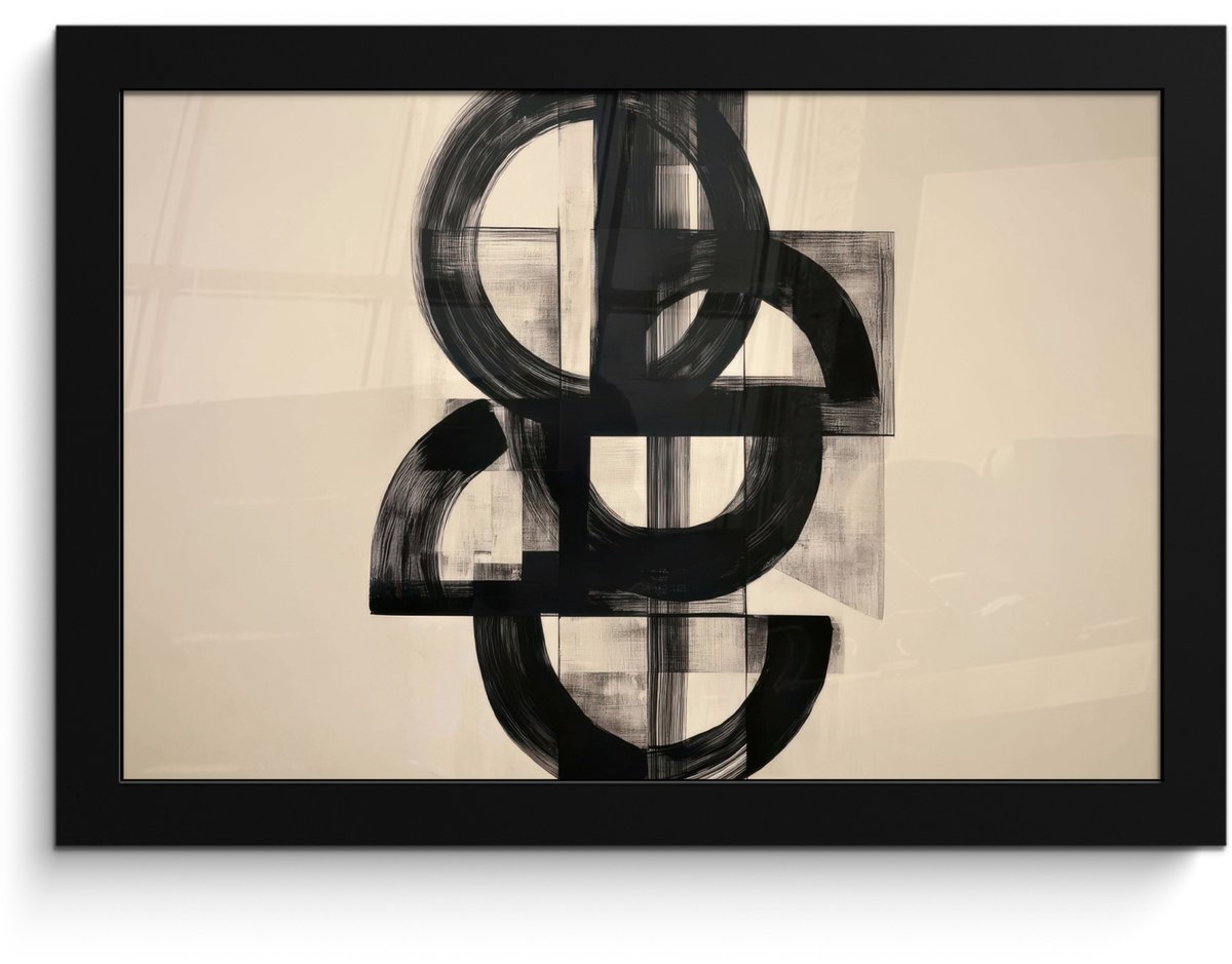 FrameYourWall Poster in lijst - Fotolijst 30x20 cm - Posters - Cirkels - Lijnen - Vormen - Zwart - Posterlijst zwart - Decoratie - Wanddecoratie woonkamer - Muurdecoratie slaapkamer