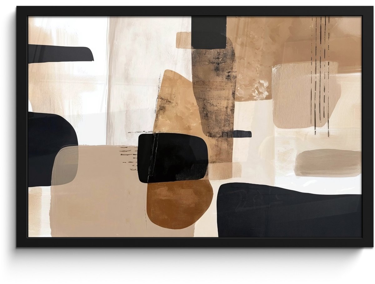 FrameYourWall Poster in lijst - Fotolijst 60x40 cm - Posters - Vlakken - Abstract - Zwart - Strepen - Posterlijst zwart - Decoratie - Wanddecoratie woonkamer - Muurdecoratie slaapkamer