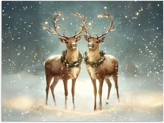 Poster 80x60 cm - Kerstmagie - Winterwoud - Rendier - Posters - Kamer decoratie - Wanddecoratie woonkamer - Muurdecoratie slaapkamer - Kerstversiering - Kerstdecoratie voor binnen - Kerstmis