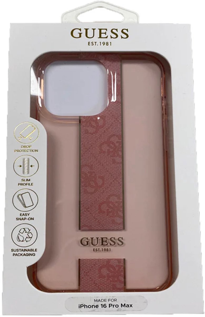 Guess Back cover - iPhone 16 Pro - Roze - Slank profiel - Valbescherming - Snap-on montage