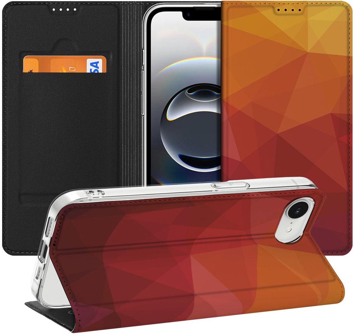 Stand Case voor Apple iPhone 16e/17e Polygon Red