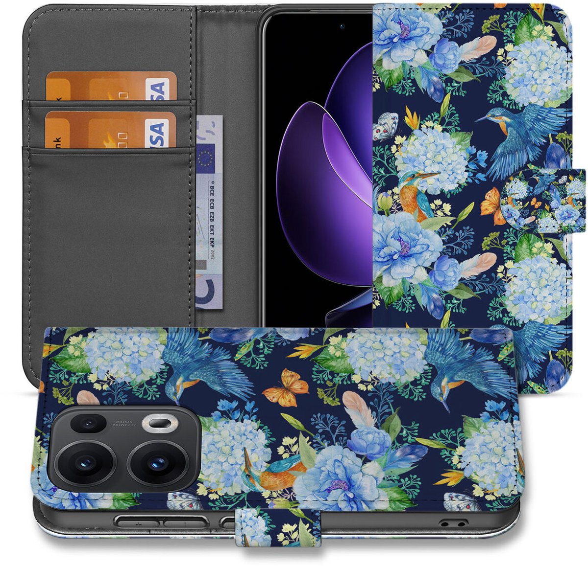 Telefoonhoesje met Pasjes voor OPPO Reno 13 Pro IJsvogel