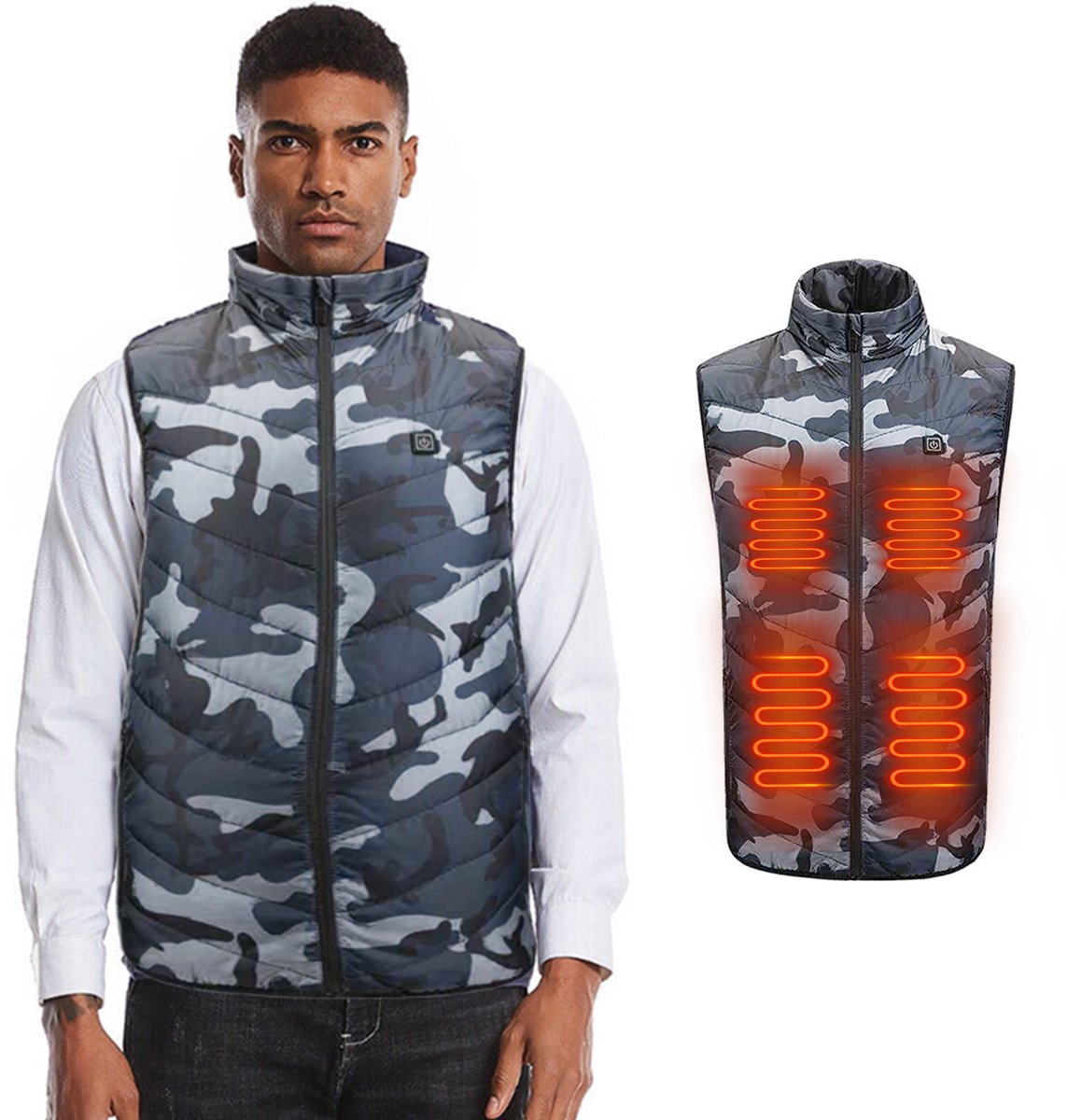 MEETHOO Lichtgewicht Winter USB Elektrisch Verwarmde Bodywarmer Verwarmd Vest Oplaadbaar Verwarmingsvest voor Buitenactiviteiten Thermisch Warm Vest 10W 5V 2A powerbank Heren skiën bergbeklimmen fietsen Camouflage -2XL Print
