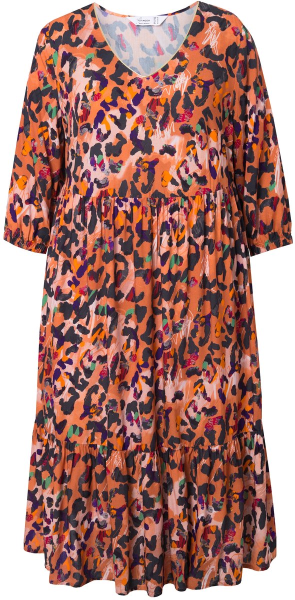 MIAMODA - Dames - Midi-jurk A-lijn luipaardmotief sierband - Oranje - Maat 54