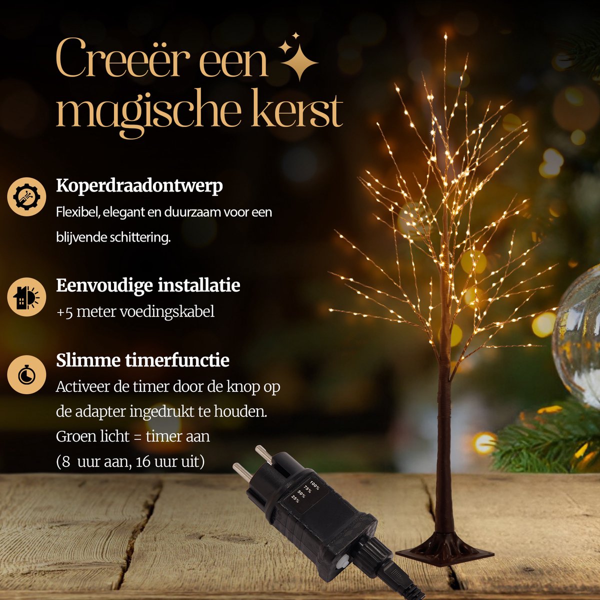 Meisterhome® LED Lichtboom - Kerstboom met LED lampjes - 120 cm - 280 LEDS – IP44 - Warm wit - Kerstverlichting voor binnen en buiten – met Timer - Verlichting - Kerstversiering – Kerstdecoratie – Lichtboom – Lichttakken – LED boom – foto 4