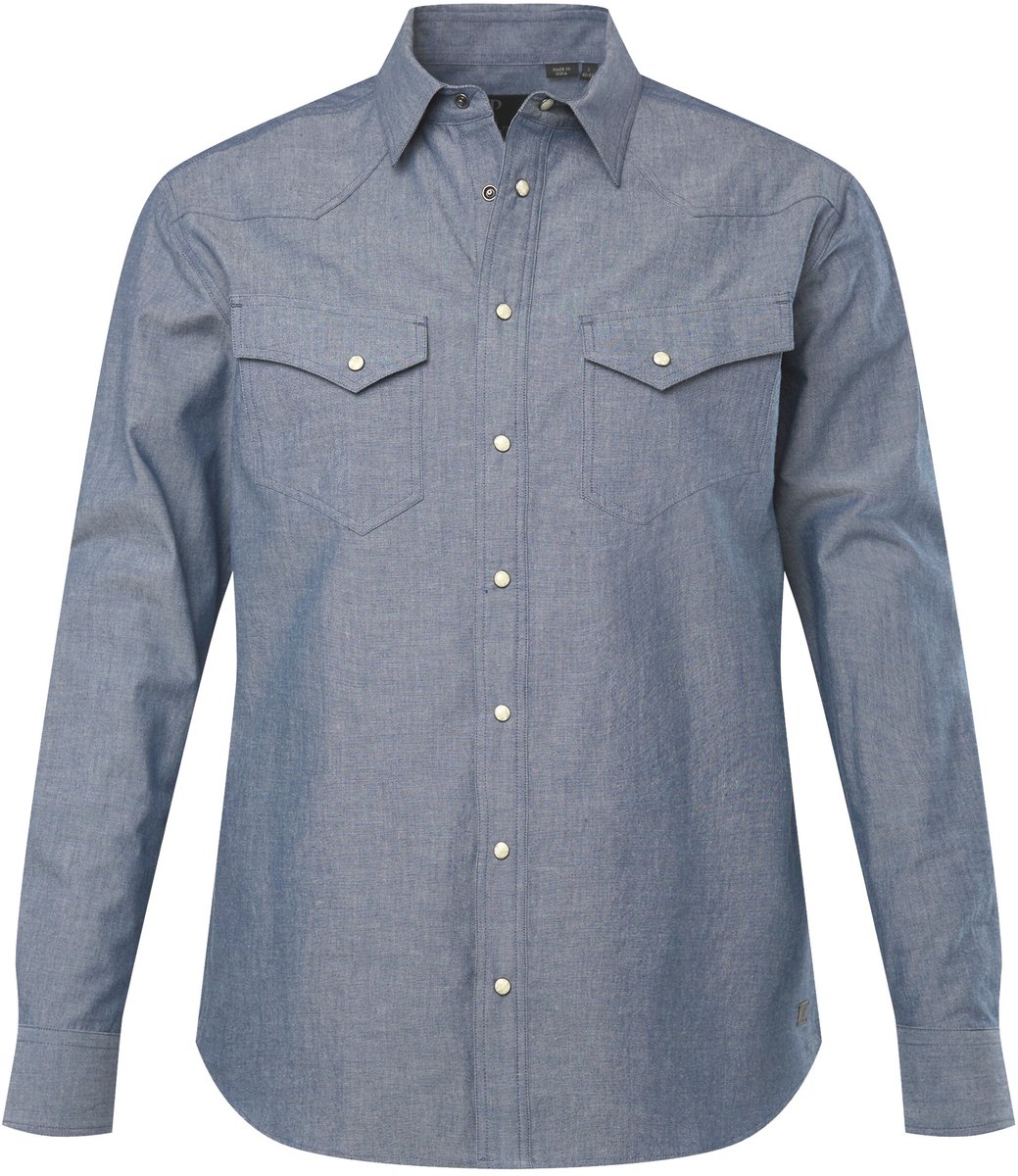 JP 1880 - Heren - Overhemd lange mouwen cowboy kentkraag Modern Fit - Blauw denim - Maat 6XL