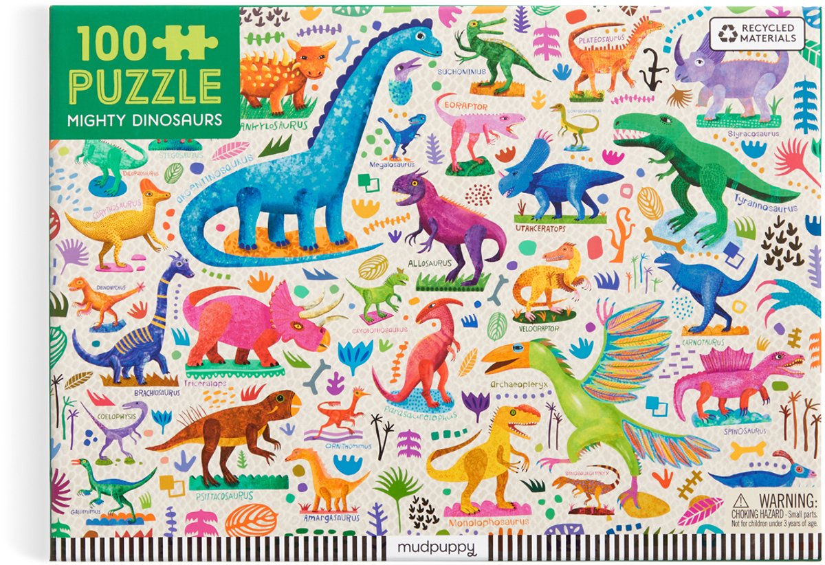 MUDPUPPY Puzzel - Machtige Dinos - 58X40Cm - 100 Stukjes - 5 Jaar