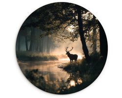 WallCircle® Wandcirkel 30x30 cm - Muurcirkel Hert - Bosbeek - Mystiek - Muurdecoratie woonkamer - Wanddecoratie slaapkamer - Kamer decoratie accessoires - Ronde schilderijen