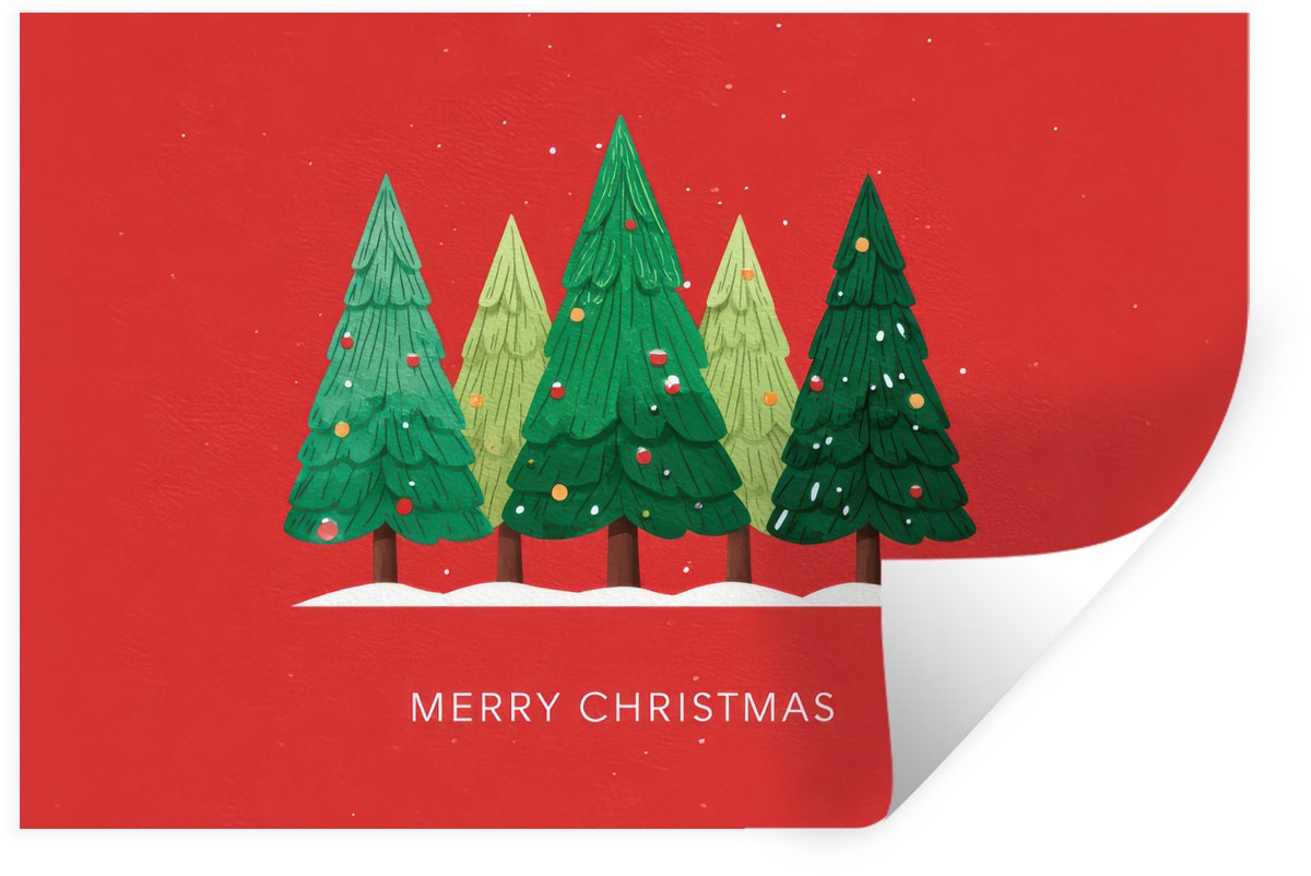 Muurstickers - Sticker Folie - Minimalistisch - Kerstbomen - Rood - Sneeuw - 60x40 cm - Pl