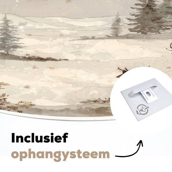 WallCircle® Wandcirkel 60x60 cm - Muurcirkel Bos - Herten - Winter - Sneeuw - Muurdecoratie woonkamer - Wanddecoratie slaapkamer - Kamer decoratie accessoires - Ronde schilderijen