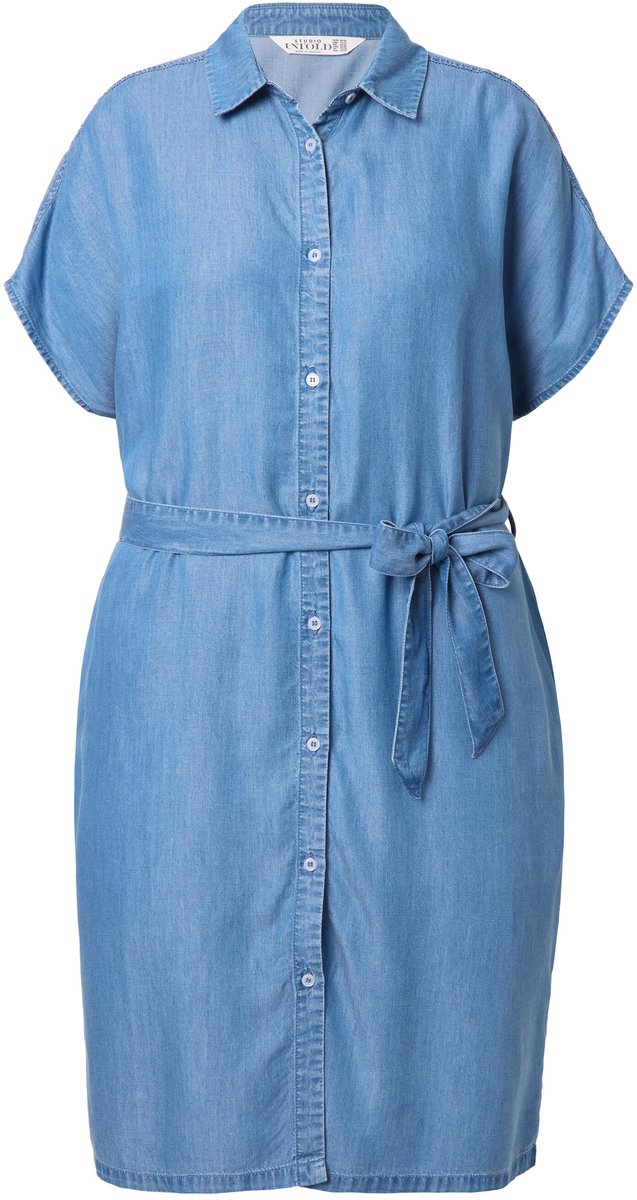 Studio Untold - Dames - Overhemdjurk zacht denim strikceintuur - Blauw denim - Maat 50+