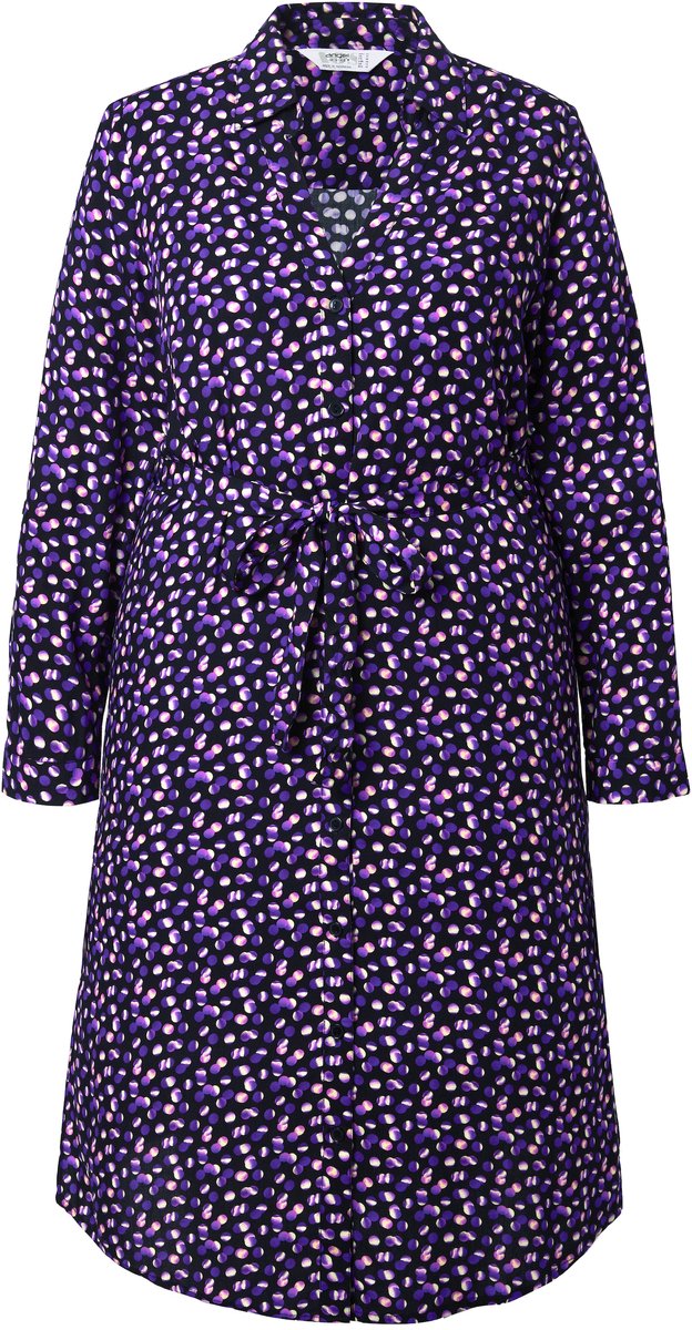 Angel of Style - Dames - Overhemdblouse midi-lengte stippen lange mouwen - Zwart - Maat 42