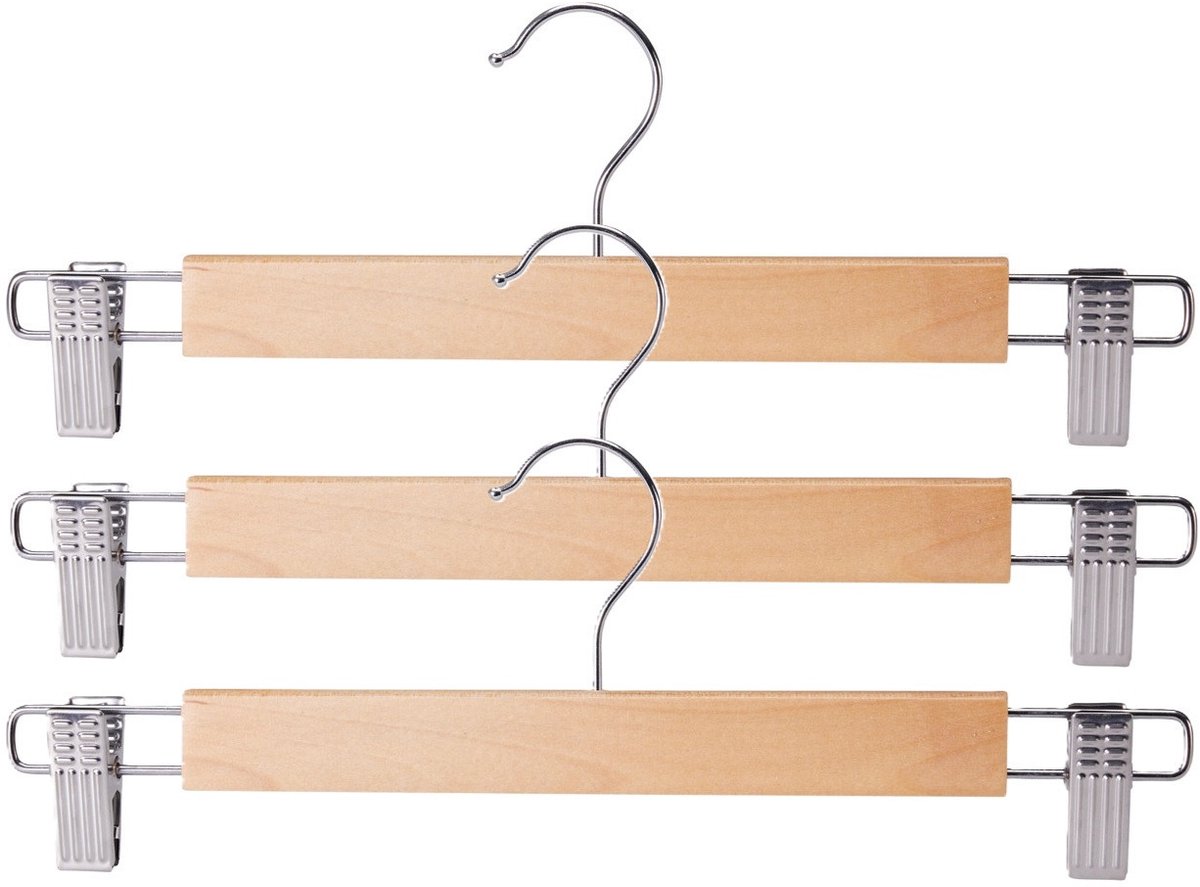 Storage Solutions broeken/rokken kledinghangers - set 12x stuks - naturel hout - 33 cm - Kledingkast hangers/kleerhangers/broekhangers