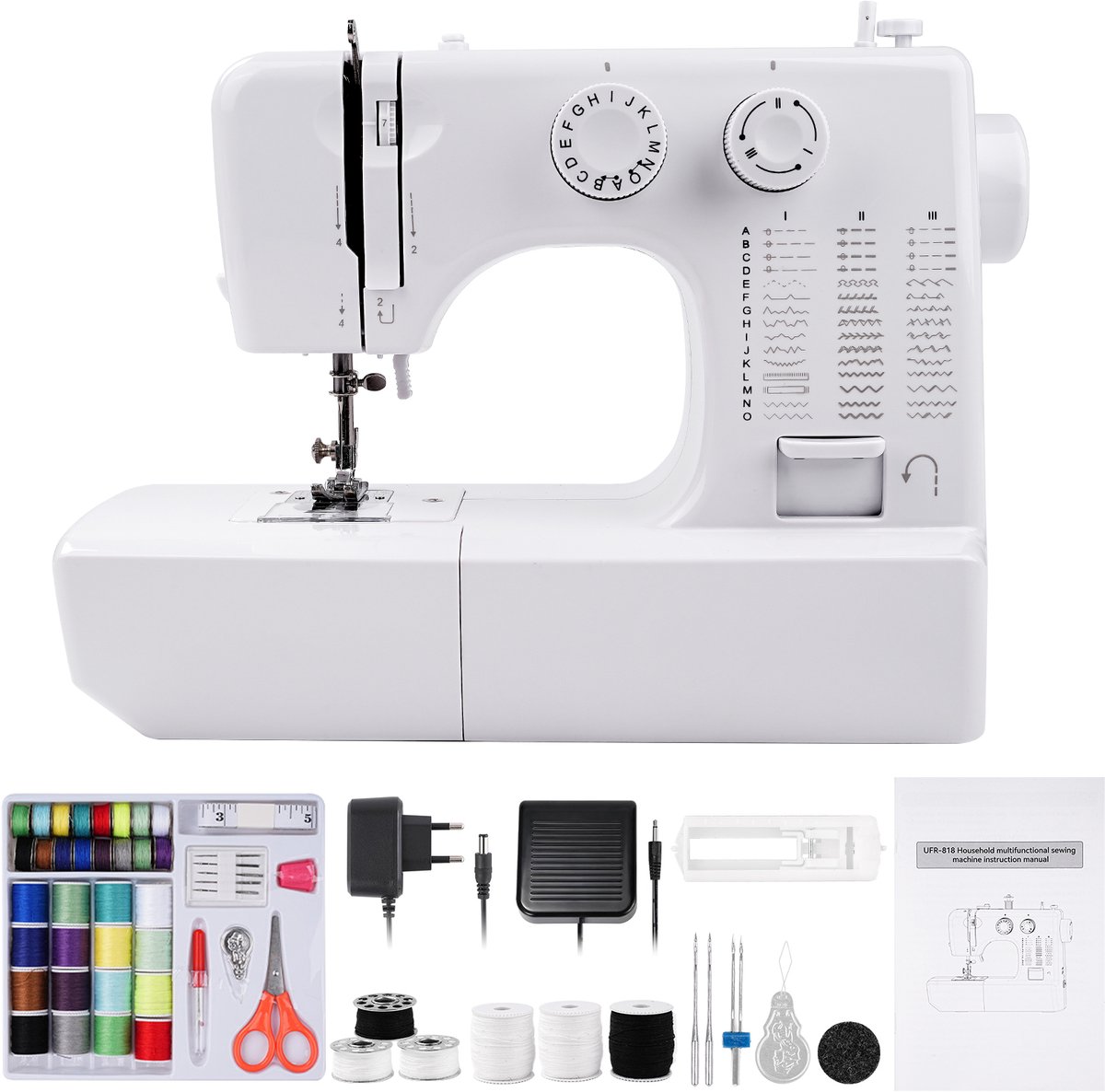 Creatorally Elektrische Naaimachine Huishoudelijk - 45 Stikpatronen - met 42-delig Naaiset - Elektrische dubbeldraads naaimachine - Naaiset - Sewing Machine Beginners Set - Voor Beginners & Gevorderden