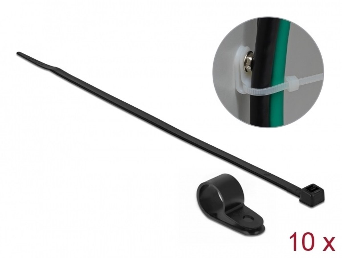 Tie-wraps met montageklem | 350 x 4,8mm | zwart | 10 stuks