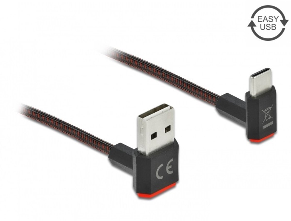 DELOCK USB-A 2.0 stekker zu USB-C stekker gewinkelt 0,5m SW