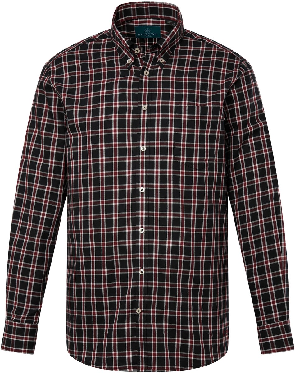 Boston Park - Heren - Geruit overhemd lange mouwen buttondown-kraag - Zwart - Maat 8XL