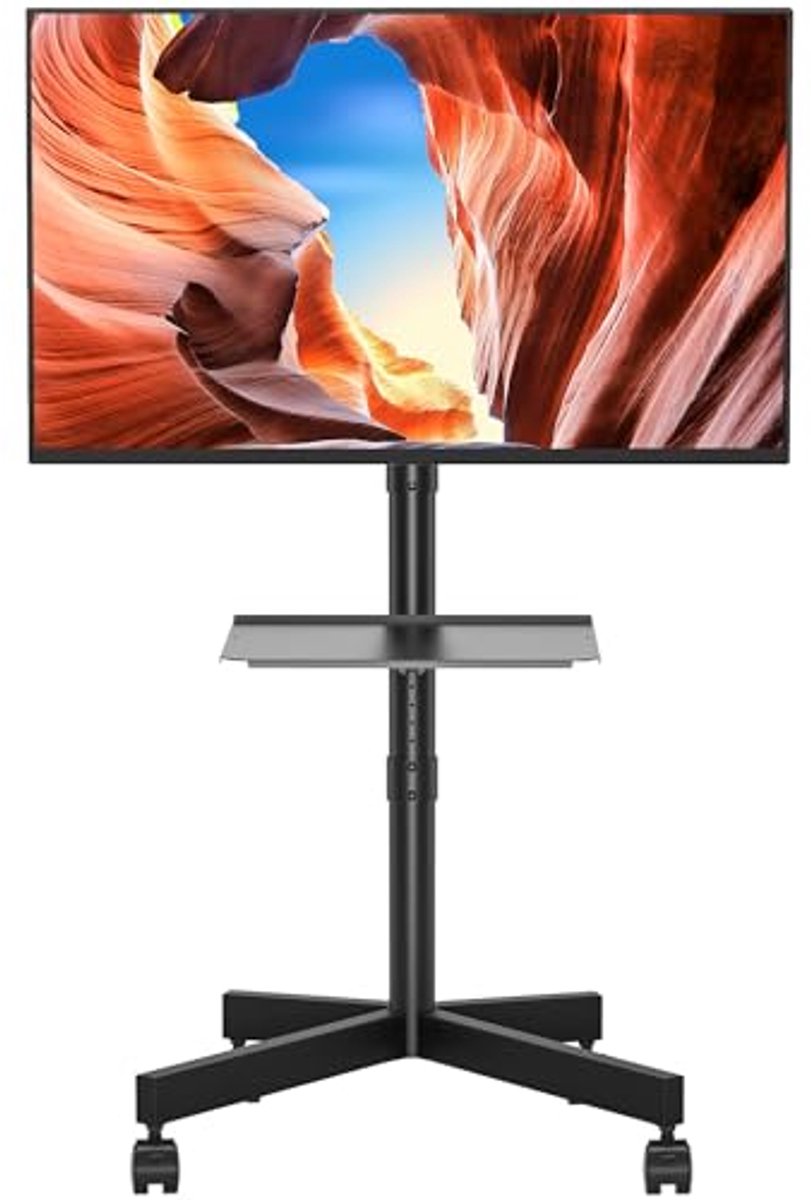 Mobiele TV Stand op Wielen voor 23-60 Inch TV's - Hoogte Verstelbaar en Draagbaar met Mediaschap - Max. VESA 400x400mm tot 25kg