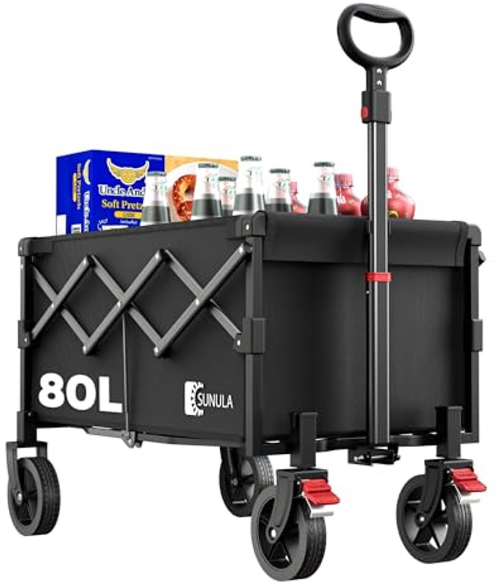 Opvouwbare Bolderkar 80L - Inklapbare Handwagen met Remmen