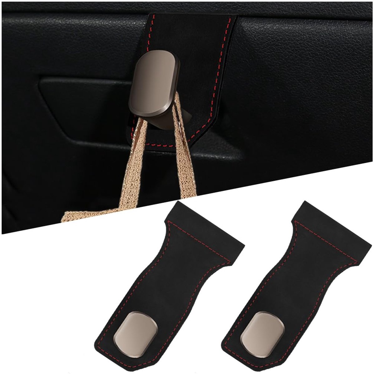 Image of 2 stuks autohakenhaken, opbergbox achterbank, autostoeltjeshouder, handdoekhaken, autostoel, portemonnee, passagiersauto, handschoenenkasthaak, auto-interieurbekleding, accessoires (zwart)
