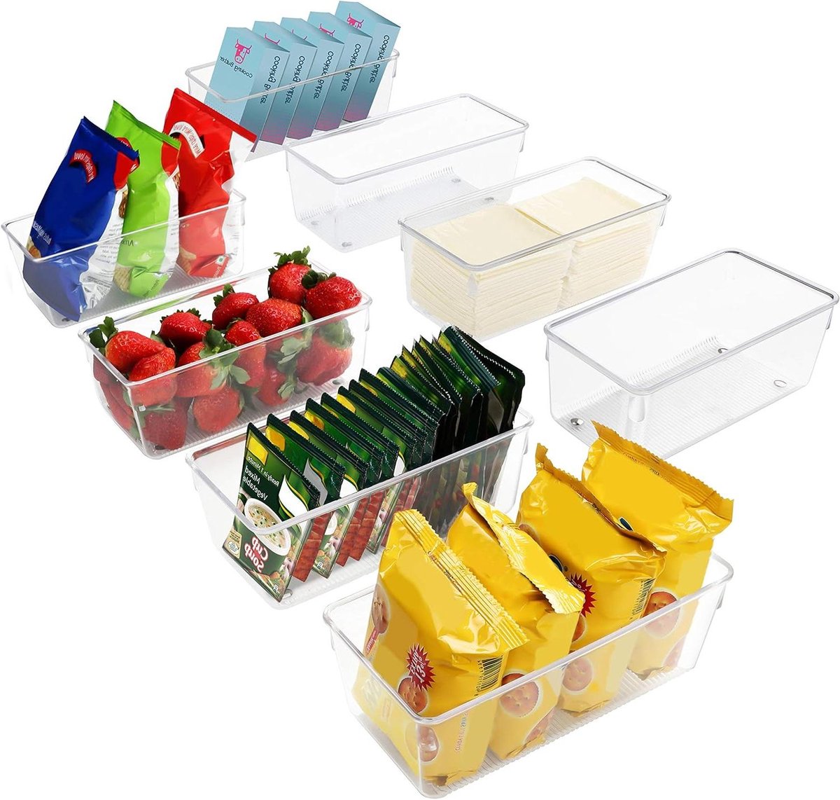 Orivio - Opslag Trays voor Keuken, Koelkast & Kast - Set van 8 - Helder Plastic - 20 cm lengte - Organiser Containers voor Badkamer, Berging en Diepvries
