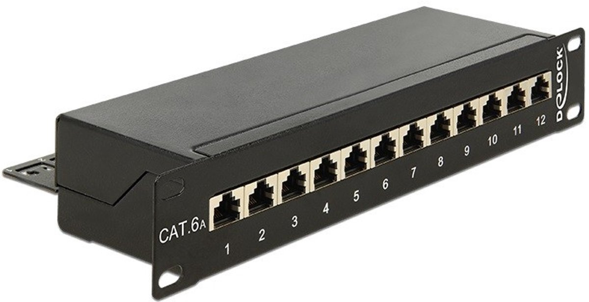 Premium CAT6a Gigabit 10'' Patch Panel 1U met 12 poorten - afgeschermd / zwart
