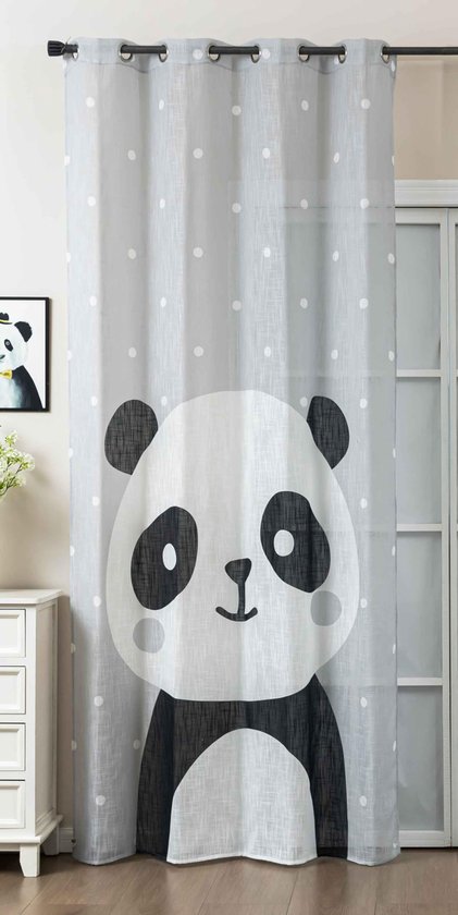 Ibenzoa® Rideau semi-transparent élégant aspect lin et motif panda