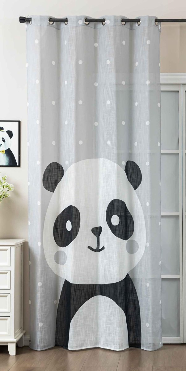 Ibenzoa Stijlvolle semi-transparante gordijn met linnenlook en pandadesign