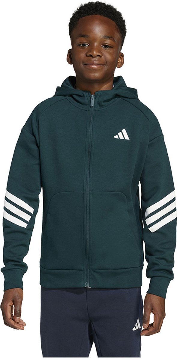 Adidas Future Icons 3 Stripes Sweatshirt Met Rits 9-10 Years Jongens Meisjes Wit