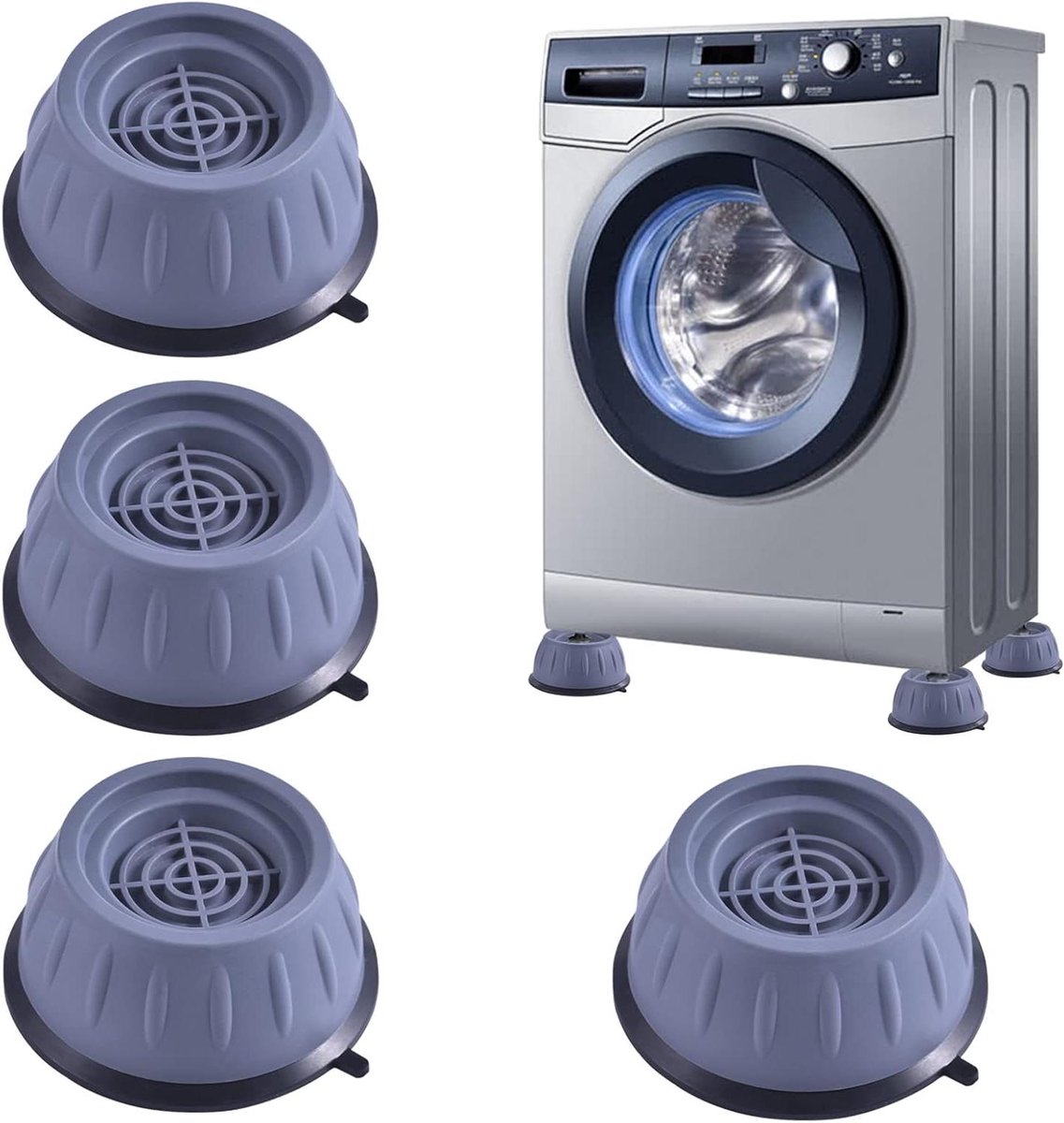Allecto plus - Voeten anti-vibratie: set van 4 stuks voor wasmachine en meubels, grijze schokdempers