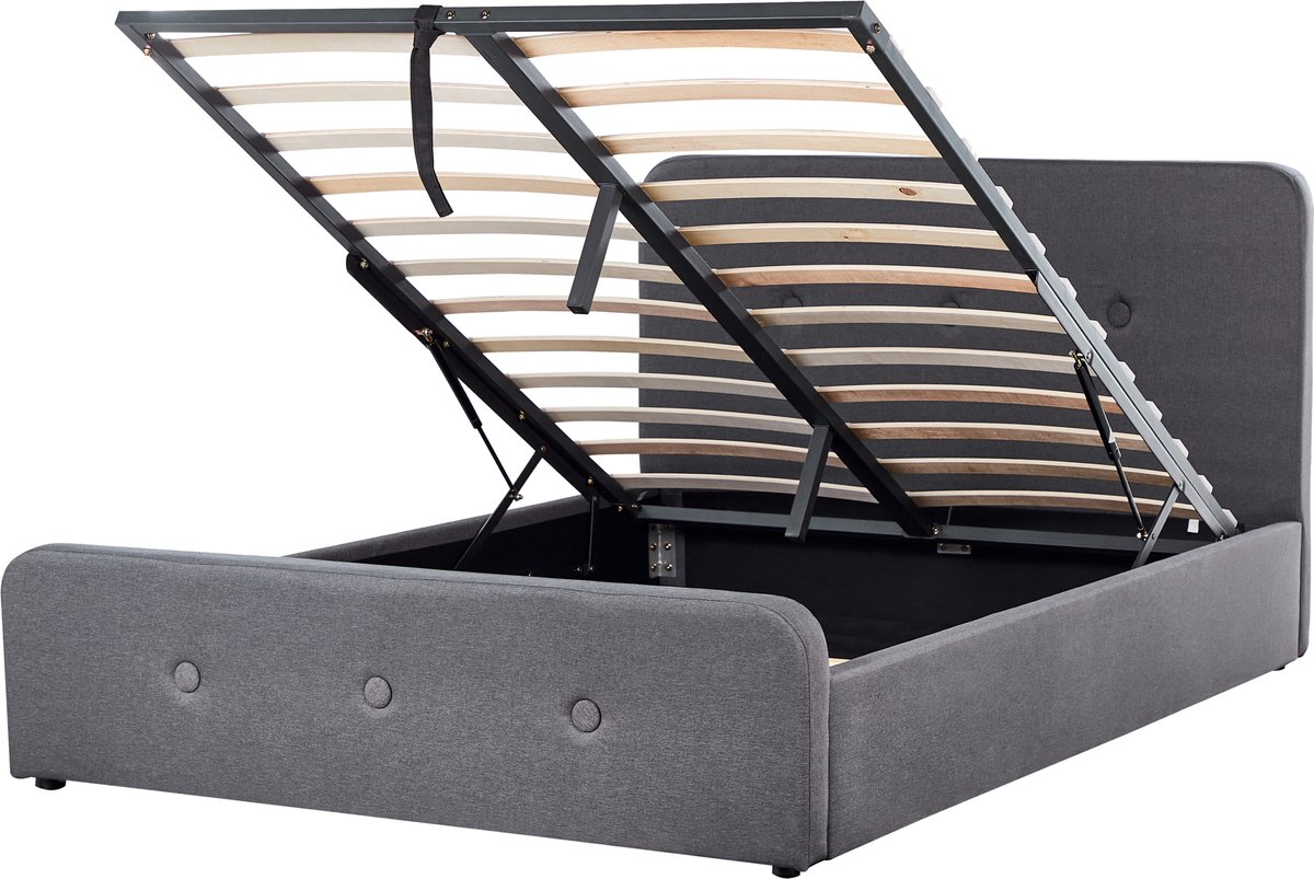 BELIANI RENNES - Bed met opbergruimte - Donkergrijs - 140x200 cm - Polyester