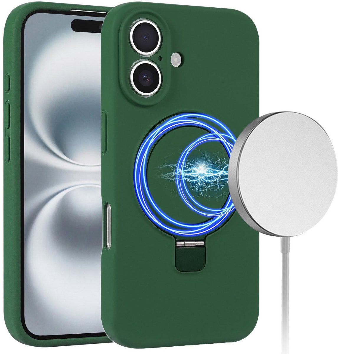 Telefoonhoesje geschikt voor iPhone 17 Hoesje Groen - MagSafe Compatible - Solidenz Kickstand Case - Shockproof Backcover