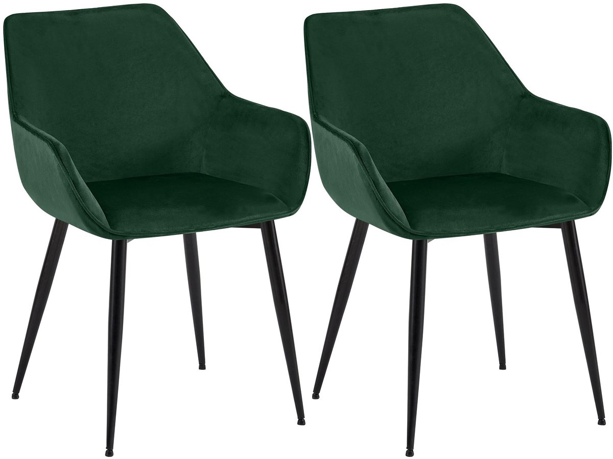 CLP Luena Set van 2 eetkamerstoelen - met armleuning - zwart metalen frame - tot 150 kg be