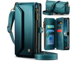Caseme Hoesje geschikt voor Samsung Galaxy S25 - Portemonnee Hoesje met Koord - Groen