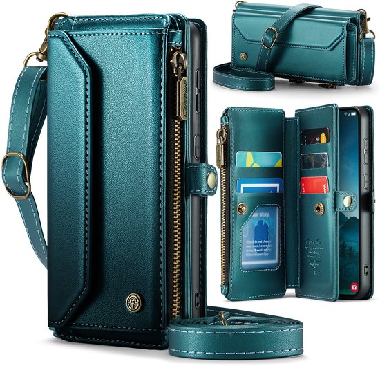 Caseme Hoesje geschikt voor Samsung Galaxy S25 - Portemonnee Hoesje met Koord - Groen