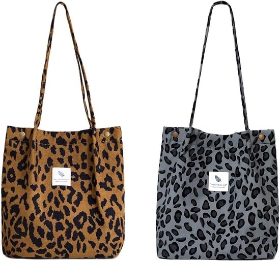 Brenzoos - Sac bandoulière en velours côtelé à motif léopard bleu - Set de 2