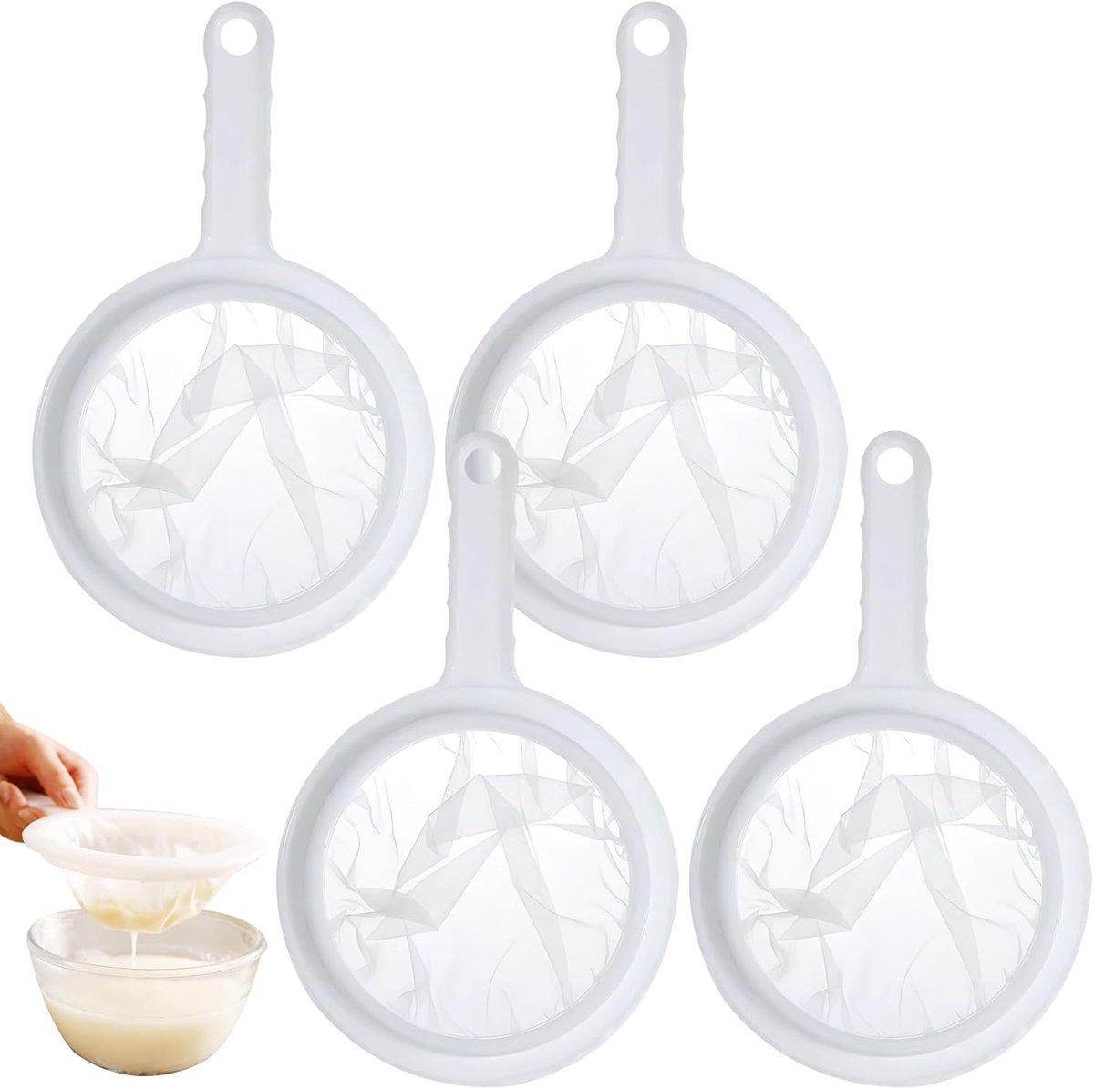 2 Pieces Fine Strainer with Handle - 200/400 Mesh Hair Strainer - Kitchen Mesh Strainer - Ultra Fine Funnel Filter - Household Sieve - Hand Strainer for Juice, Milk, Coffee