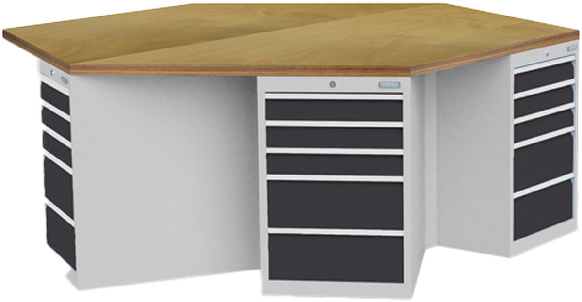 Bedrunka+Hirth 6-Eck-Werkbank 6 x Schubladenschrank R 18-24 BxTxH 2.500x2.165x859 mm 36 Schubladen - 03.066.06-1VZ