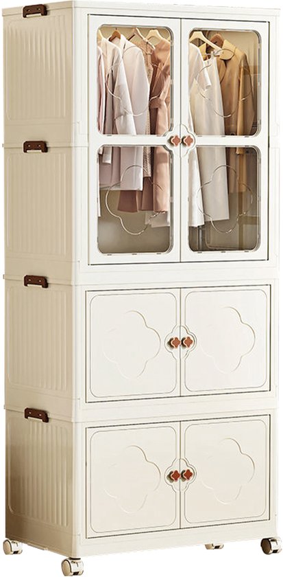 OFMOTRA Kledingkast - Garderobekast - Kleerkast Opvouwbaar - Kledingkasten Slaapkamer - 167 x 75 x 45cm - Kunststof - Vouwbare Kast met 10 kledingstang - Wit