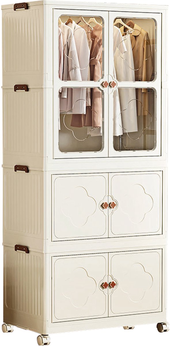 OFMOTRA Kledingkast - Garderobekast - Kleerkast Opvouwbaar - Kledingkasten Slaapkamer - 167 x 75 x 45cm - Kunststof - Vouwbare Kast met 10 kledingstang - Wit