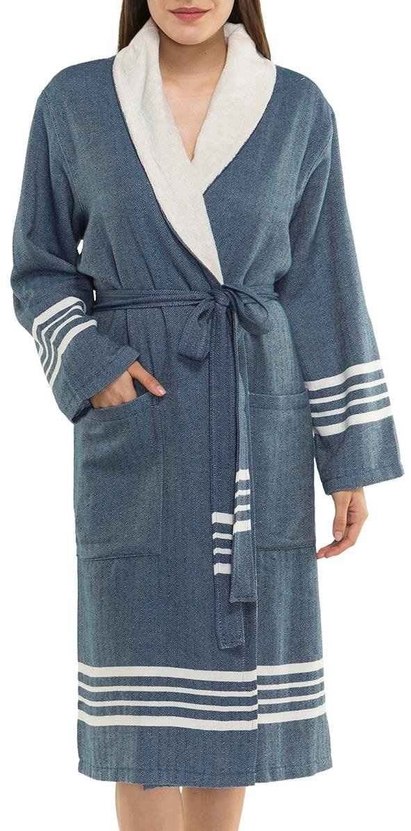 Gevoerde Hamam Badjas Krem Sultan Navy - XXS - Hotelkwaliteit - Sjaalkraag - Luxe badjas - Badstof - Sauna Badjas - Ochtendjas - Badmantel