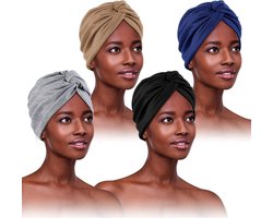 Inovra - Zomerse Katoenen Tulband voor dames - Hoofddoek voor haarverlies - Chemo Mutjes - Set van 4