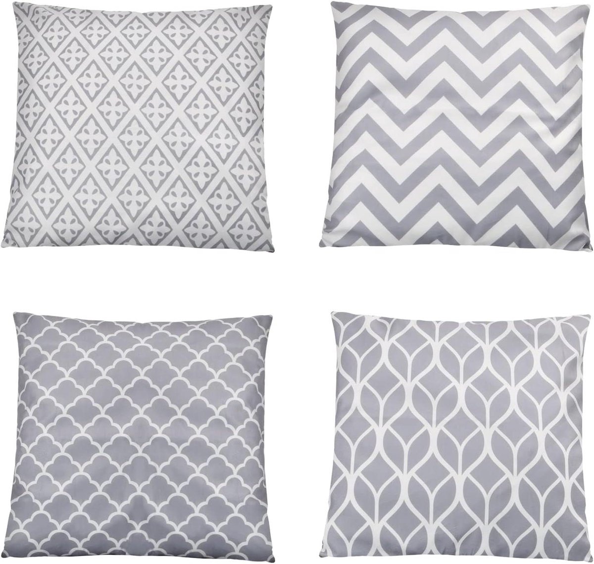 Allecto plus - Set van 4 kussenslopen 45x45 cm - Grijze en witte geometrische strepen - Decoratieve kussenhoezen voor bank - Tuin en terras - Woonkamer accessoires