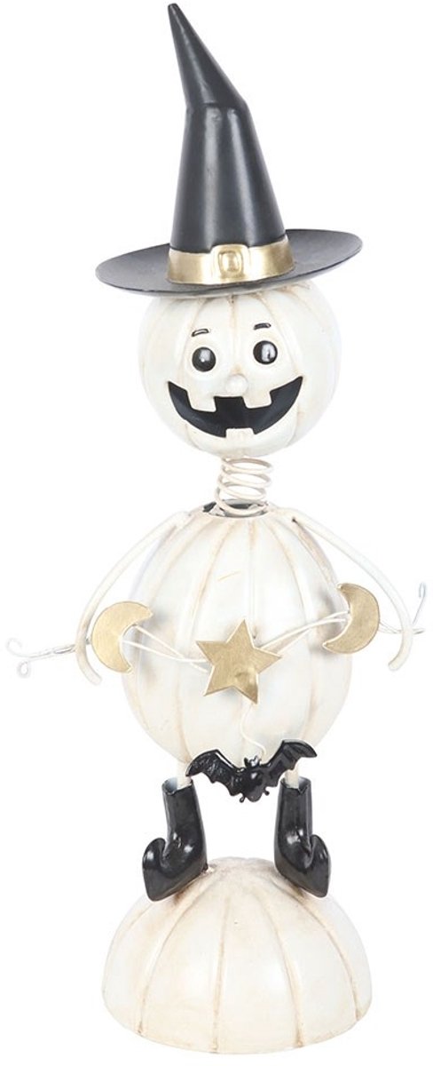 Something Different - White Metal Pumpkin Man Ornament with Witch Hat Tuin beeld/figuur - Multicolours